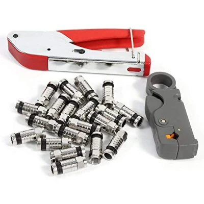 Afbeelding van Krimptangset gereedschap coaxiale compressiegereedschap krimptang kit voor coaxkabel RG58, RG59, RG6, 20 compressiestekkers