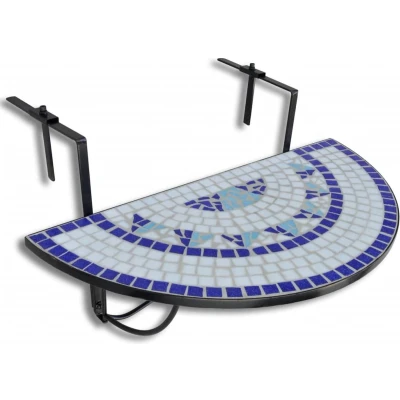 Afbeelding van Balkontafel hangend mozaïek blauw en wit