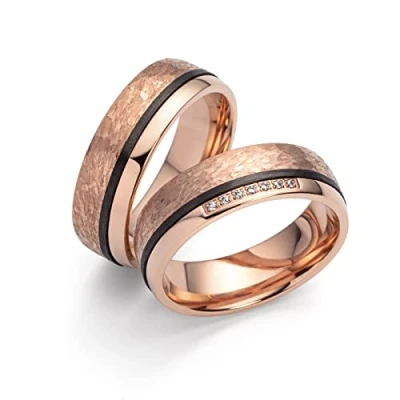 Afbeelding van trouwringen, titanium carbonringen met zirkonia, partnerringen, trouwring gratis gravure en etui 3910, carbon, Zirkonia