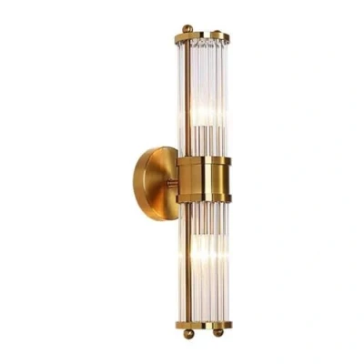 Afbeelding van NICRX Messing goud kristal wandlamp licht kristalglas &amp; gouden sokkel (2 vlamig)