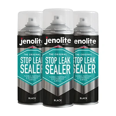 Afbeelding van JENOLITE Stop Leak Afdichtmiddelspray ZWART Waterdichte kit Vult, sluit af en stopt lekken Dakgoten, platte daken, regenpijpen, ramen 3 x 400 ml