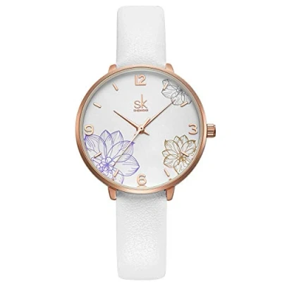 Afbeelding van Alienwork Dameshorloge Rose Goud Leren Armband wit Elegant