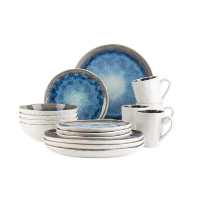 Afbeelding van MÄSER 934092 Frozen serviesset van keramiek voor 4 personen, 16 delig combiservies met organische vormen, blauw gespikkeld servies, aardewerk, donkerblauw