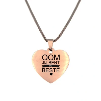 Afbeelding van Ketting RVS Hart Rosegoud Oom Jij Bent De Beste