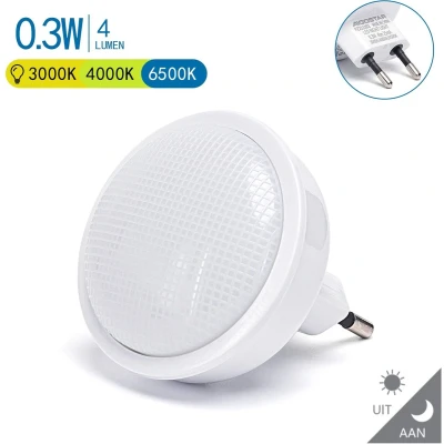 Afbeelding van Nachtlampje rond warmwit dagnachtsensor 3000K/4000K/6500K 0.3 Watt 4 Lumen 230V