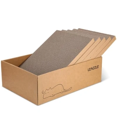 Afbeelding van LEAZZLE Krabplank voor katten, kattenkrabbox met 5 krabplanken, kattenmeubel hoogwaardig karton, dubbelzijdig krabkarton duurzaam, 43,5 x 29,5 14 cm