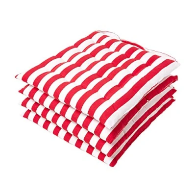 Afbeelding van Homescapes zitkussens met brede strepen, 100% katoen, rood, set van 4