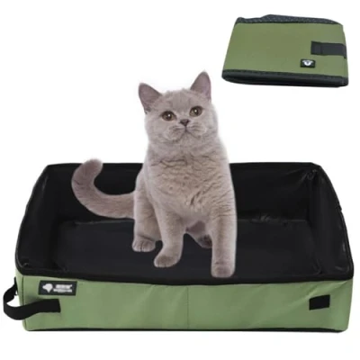 Afbeelding van Opvouwbare kattenbak voor op reis, opvouwbaar, draagbaar, 40 x 30 cm, waterdicht, draagbaar en gemakkelijk te reinigen, kattentoilet auto thuis, camping in de open lucht, (M, groen)