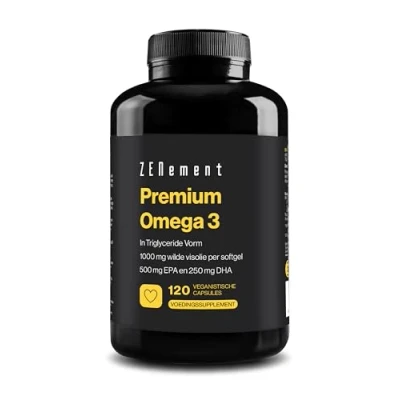 Afbeelding van Omega 3 Premium Triglyceriden voor Optimale Opname 1000 mg EPA + 500 DHA per Dosis Wilde Visolie Gecertificeerd door FOS 120 Capsules