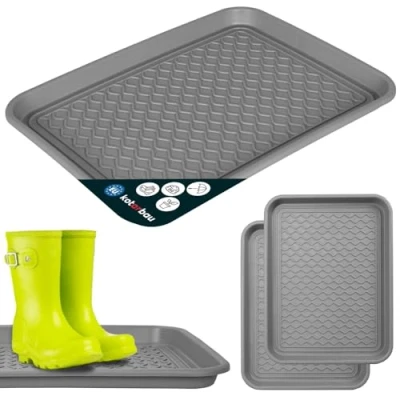 Afbeelding van KOTARBAU® Set van 2 schoenafdruipbak, 38 x 50 cm, afdruipmat, schoenen, grijs, schoenmat, kunststof, schoenenrek, schoenenonderlegger, schoenonderlegger, afdruipbak, schoenen