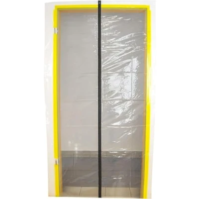 Afbeelding van Transparante folie stofbescherming deur 210 cm x 110 met een rits in het midden