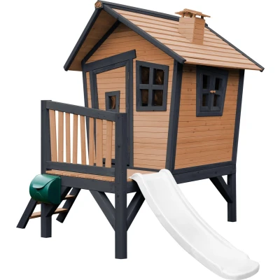Afbeelding van AXI Robin Speelhuis op palen &amp; witte glijbaan Speelhuisje voor de tuin / buiten in antraciet wit van FSC hout