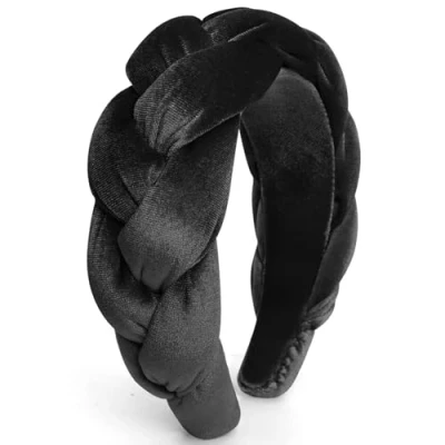 Afbeelding van DRESHOW Fluweel Gevlochten Haarband Bedekte Hoofdband Brede Gedraaide Geknoopte Haar Banden Vintage Mode Gevoerde Hoofdbanden