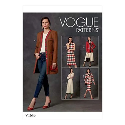 Afbeelding van Vogue V1643A5 Patterns pakken en coördinaten damesbovenstukken, jassen vesten, damesjurken, damesrok, papier, wit, verschillende maten