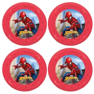 Afbeelding van Procos Plastic Spiderman bord, 4 stuks, herbruikbaar, feestservies voor verjaardag of themafeest, superheld