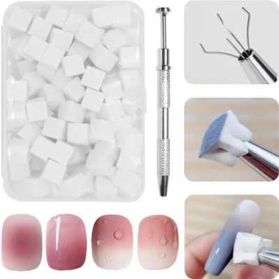 Afbeelding van 100 Stuks Nail Sponges Voor met Metal Grabber, Ombre Brush, Nails Design, Art Tools Spons Gebruikt om een Verscheidenheid van Gradient Patronen te Creëren
