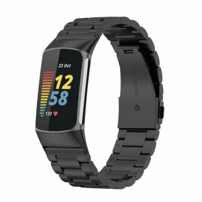 Afbeelding van Metalen bandje Zwart Geschikt voor FitBit Charge 5 &amp; 6