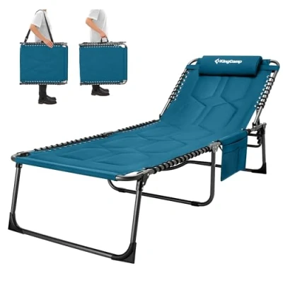 Afbeelding van KingCamp XL ligbed van dik katoen, inklapbaar, 4 standen, verstelbaar, met gewatteerde kussens, max. belasting 150 kg, campingbed, voor terras, tuin, strand, vissen, 200 x 68 38 cm