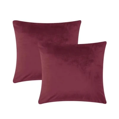 Afbeelding van AMEHA kussenhoezen van 45 x cm, set 2 kussenslopen, fluwelen bordeauxrood, decoratieve vierkante met onzichtbare rits (45 cm)