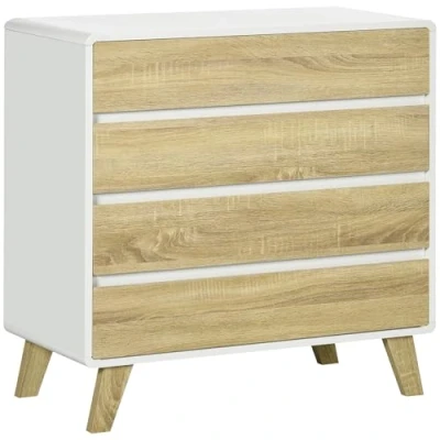 Afbeelding van Homcom Commode met 4 laden, Scandinavisch design, voor hal, slaapkamer, woonkamer, badkamer, 80 x 40 79,5 cm, wit en hout