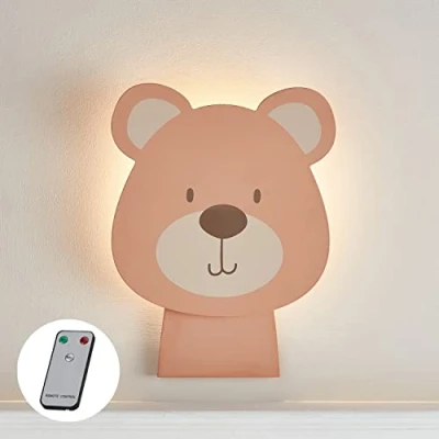 Afbeelding van Lights4fun LED wandlamp teddybeer afstandsbediening timer batterij aangedreven indoor kinderkamer decor