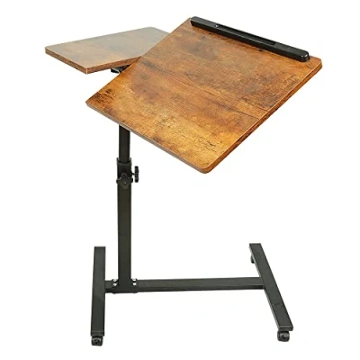 Afbeelding van OHMG Laptoptafel, tafel voor bank, bed, in hoogte verstelbaar, licht, bijzettafel, bankpunt, beweegbare tafel, met 4 wielen, moderne salontafel