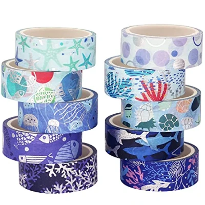 Afbeelding van YUBX Washi tape, decoratief papier, masking voor scrapbooking, handwerk, knutselen (oceaan)