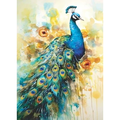 Afbeelding van Kleurrijk rijstpapier met pauw, 29,2 x 40,6 cm, voor decoupage meubelen