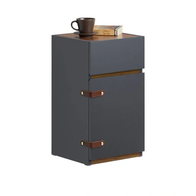 Afbeelding van Elegant nachtkastje bijzettafel voldoende opslag 30x56x30cm grijs en bruin leer