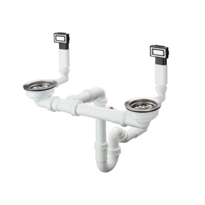 Afbeelding van hansgrohe Handmatige afvoer en overloopgarnituur voor dubbele wastafels, roestvrij staal, D15 10
