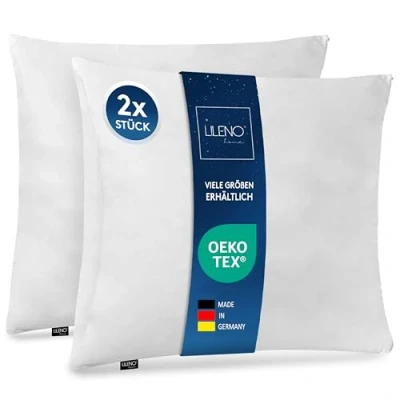 Afbeelding van LILENO HOME Microvezel kussen 80x80 cm Deluxe (1200g vulling) [2 delige set] wasbaar tot 95 graden met ritssluiting hoofdkussen als kussenvulling voor bed decoratief bankkussen