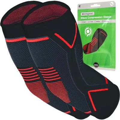 Afbeelding van aZengear Ondersteunende brace voor de elleboog [paar], compressiekous onmiddellijke verlichting van pijn bij peesontsteking, artritis, golf, tennissers, workouts, (XL, Zwart met rood)