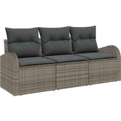 Afbeelding van vidaXL 3 Delige Tuin Sofa Set met Kussens Grijs Poly Rattan