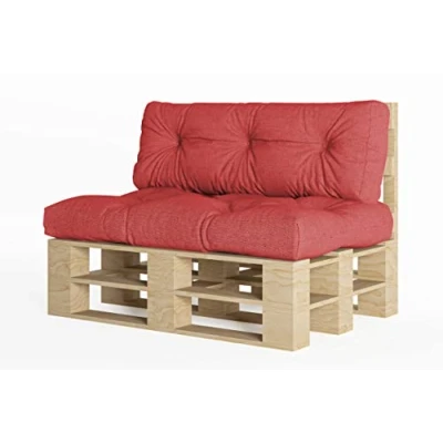 Afbeelding van Chilly Pilley Palletkussen Schuimvlokken Palletmeubilair Palletbank Rugleuning Zitkussen Zijkussenset (Set Van 2 Rood)
