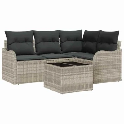 Afbeelding van vidaXL 5 delige Tuin Sofa Set met Kussens Grijs Poly Rattan