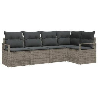 Afbeelding van vidaXL 5 delige Tuin Sofa Set met Kussens Grijs Poly Riet