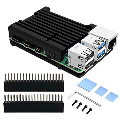Afbeelding van GeeekPi Raspberry Pi 4 behuizing, CNC Armor Case met passieve koeling/warmteafvoer koellichaam voor 4B(Zwart)