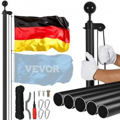 Afbeelding van VEVOR Afneembare vlaggenmastset 7550 mm, Duitse vlaggenmast van aluminiumlegering in de grond voor buiten, met 3 weergavemodi professionele accessoires, zwart