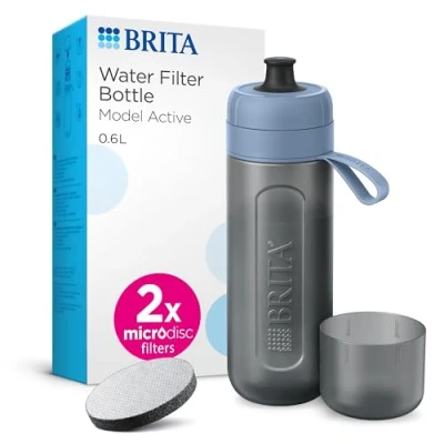 Afbeelding van BRITA Sportwaterfilterfles Model Active Donkerblauw (600ml) incl. 2x MicroDisc filters knijpbare BPA vrije on the go fles, chloor, organische onzuiverheden, hormonen en pesticiden