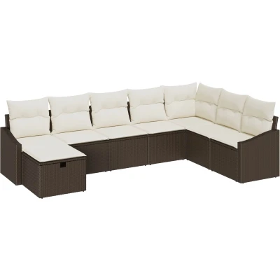 Afbeelding van vidaXL 8 Delige Tuin Sofa Set met Kussens Bruin Poly Riet