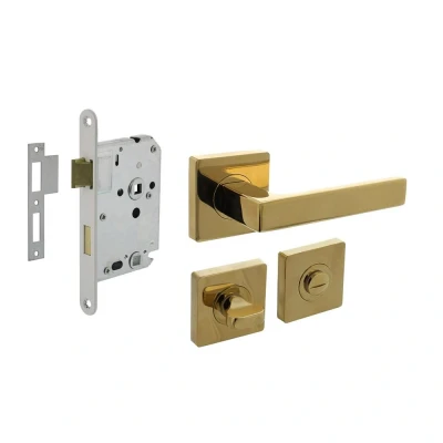 Afbeelding van Intersteel Deurbeslag set toiletslot 63/8mm wit met deurkruk Hera en WC sluiting messing titaan PVD