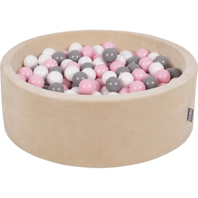 Afbeelding van KiddyMoon Rond Ballenbad Fluwelen 90X30cm/300 Ballen ∅ 7Cm Ballenkuilen Voor Baby&#039;s Speelbad Peuters, Gemaakt in EU, Zand Beige: Wit/grijs/poederroze