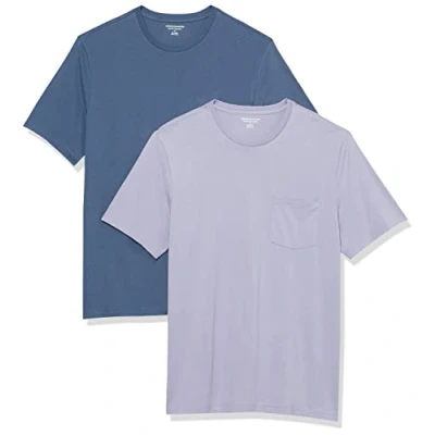 Afbeelding van Amazon Essentials Heren Regular Fit T shirt met korte mouwen en ronde hals, 2 stuks, lavendel/gewassen blauw, medium