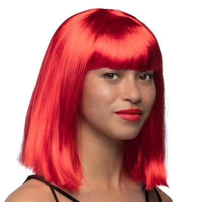 Afbeelding van Boland Pruik Dance neon rood Rood,Neon Steil Halflang Vrouwen 80&#039;s &amp; 90&#039;s