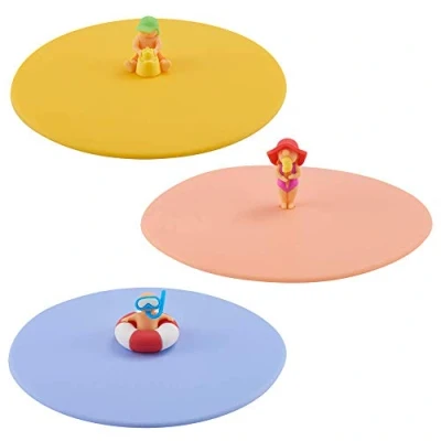 Afbeelding van Lurch 210301 Mijn deksel Beach Kids 3 delige set (Emma ijs, Simon Sandburg, Roland Ring), glazen afdekking van BPA vrij platina siliconen, Ø 10,5 cm