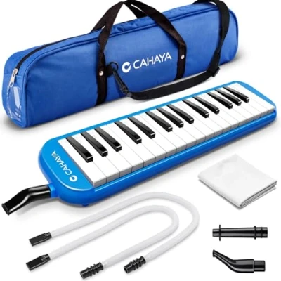 Afbeelding van CAHAYA Melodica 32 Key FDA Goedgekeurde Piano Stijl Draagbaar met Dubbele Plastic Flexibele Lange Pijp, Korte Mondstukken en Draagtas Blauw, CY0050 2