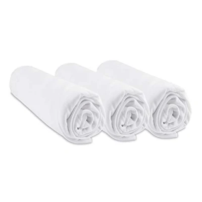 Afbeelding van Set van 3 hoeslakens, 40 x 80 cm, rekbaar tot 90 babydraagtas, hypoallergene bamboe, wit, ademend, merk: Easy Dort gecertificeerd volgens Oeko Tex, geproduceerd in Europa.