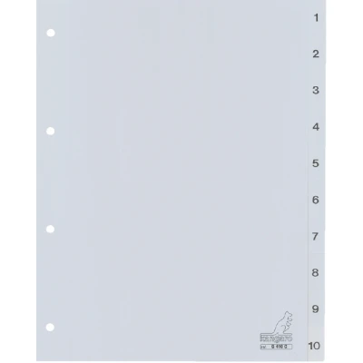 Afbeelding van Kangaro tabbladen A4 PP 120 micron grijs 4 gaats 10 delig cijfers G410C