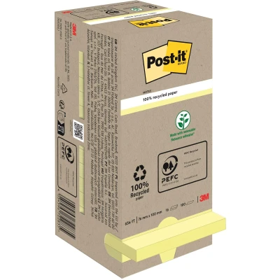 Afbeelding van Memoblok 3M Post it 654 76x76mm recycled pastel geel