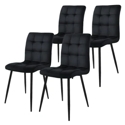 Afbeelding van Eetkamerstoel set van 4 zwart fluwelen bekleding met metalen poten incl. montagemateriaal ML Design